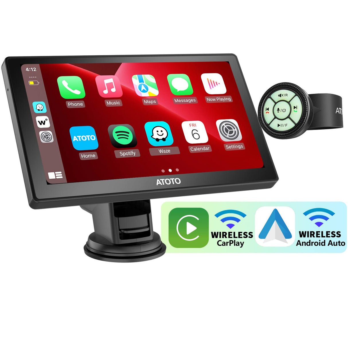 ATOTO P8 Portable Wireless Carplay Car Stereo, Wireless Android Auto Screen, 7 inch QLED Glare-Suppressing Display Screen, Remote Control, WDR & Auto Dimmer, GPS Navigation, P807SD-RM