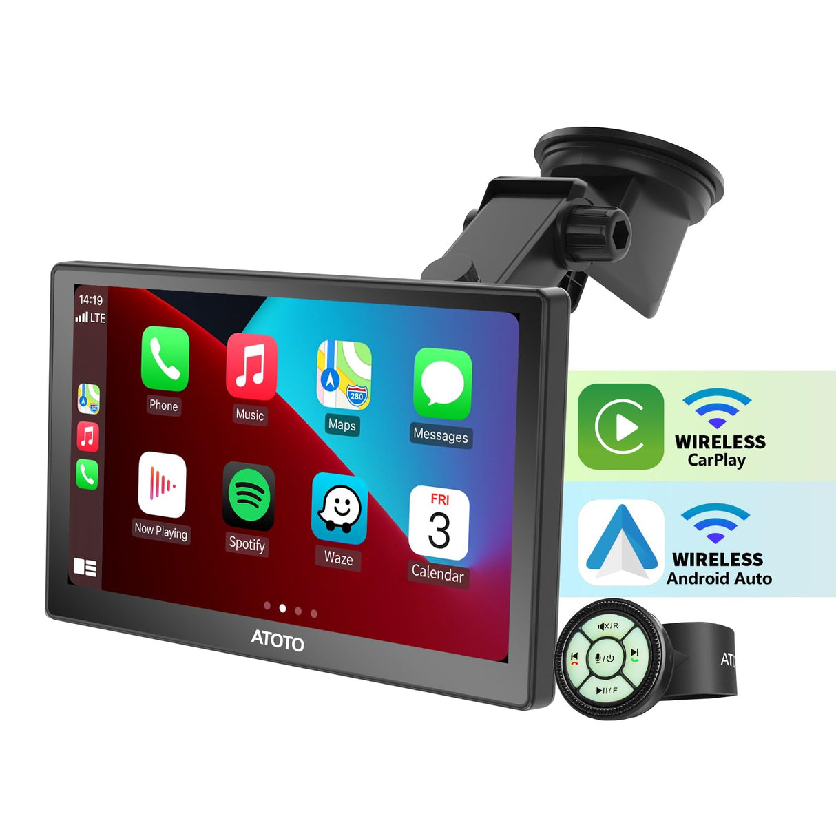 ATOTO P8 Portable Car Stereo, Wireless CarPlay & Wireless Android Auto, 7inch QLED Glare-Suppressing Touchscreen, WDR&Auto Dimmer, Bluetooth, Remote Control, AUX/FM Output, P807SD-RM