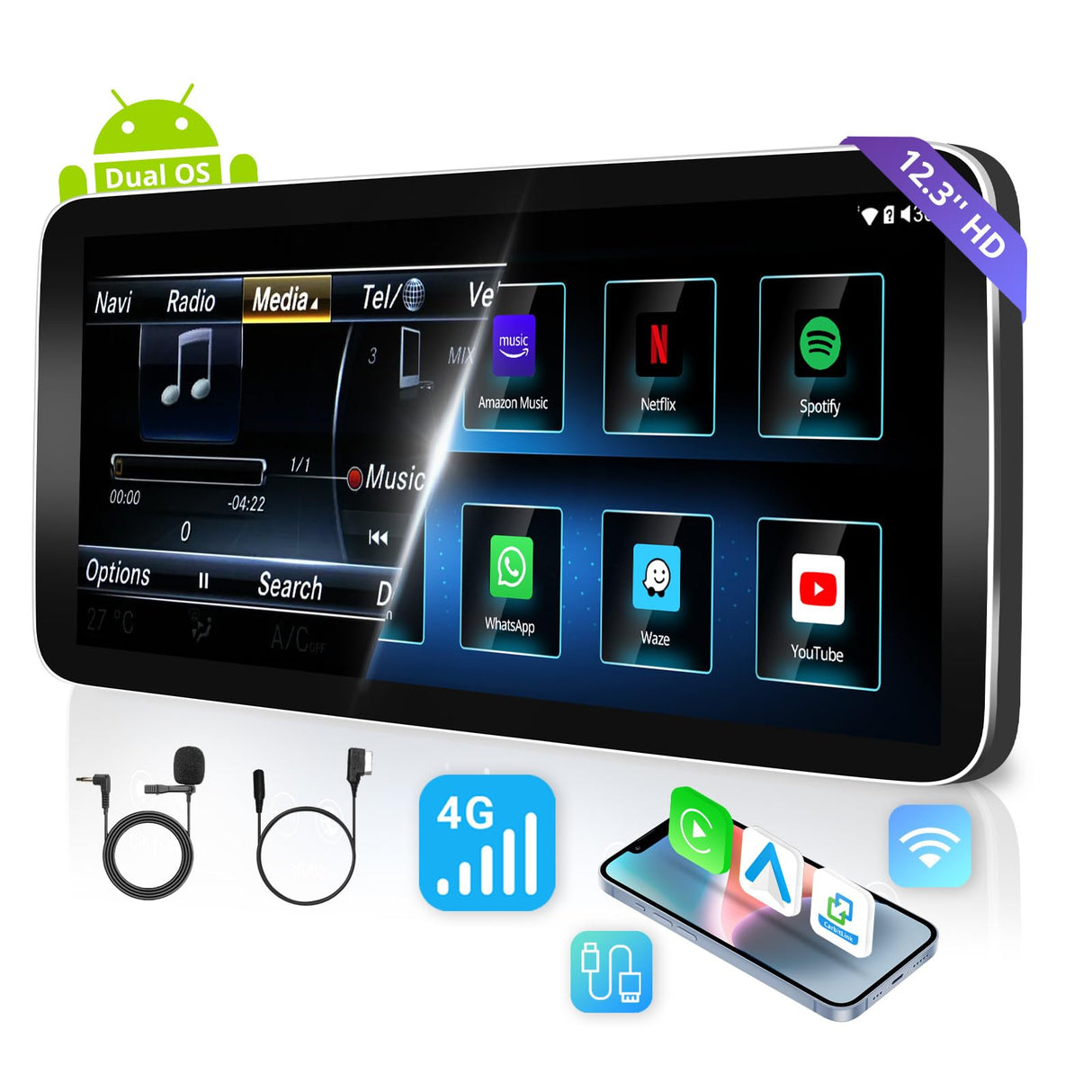 ATOTO 12,3" Autoradio Wireless CarPlay und Android Auto, Kompatibel mit Benz C-Klasse W204 NTG4.0 Radio(2008-2010), alle Originalfunktionen erhalten GPS-Tracking, AI DriveChat, 4G LTE, Dual-Bluetooth