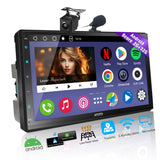 Android Double Din Car Stereo with Backup Camera, 8core 2+32G, 7“ Fully Laminated QLED Touch Screen DAB Radio, LRV, Wireless Carplay&Android Auto, ATOTOEXCEL Update A6PF, Mirrorlink, GPS WiFi/BT/USB