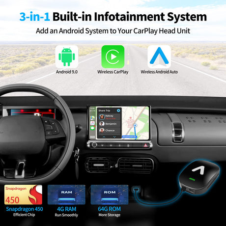 ATOTO AD6 Wireless Android Auto Adapter, Konvertieren von kabelgebundenem in kabelloses Android Auto für Werks-oder Aftermarket-Radio, kompatibel mit VW/Ram Pick-up/Subaru/Benz, Online-Update