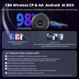 ATOTOZONE CB6 CarPlay AI Box Adattatore da CarPlay Cablato a Wireless/Android Auto, Dongle Vocale AI Intelligente con GPS Tracking, Bluetooth, 4GB+64GB, Compatibile con Molte APP