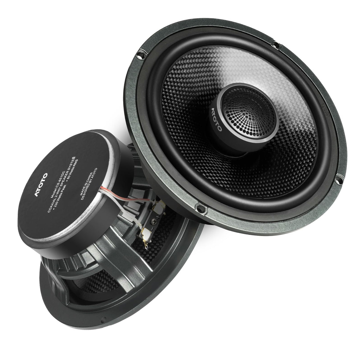 ATOTO CS-651DC Haut Parleur Coaxiaux Voiture à 2 Voies de 16,5cm - 230W Max 60W RMS - 4 Ohms Ensembles Enceinte Voiture 165mm avec Son ambiophonique, Sensibilité 93dB, 1 Paire