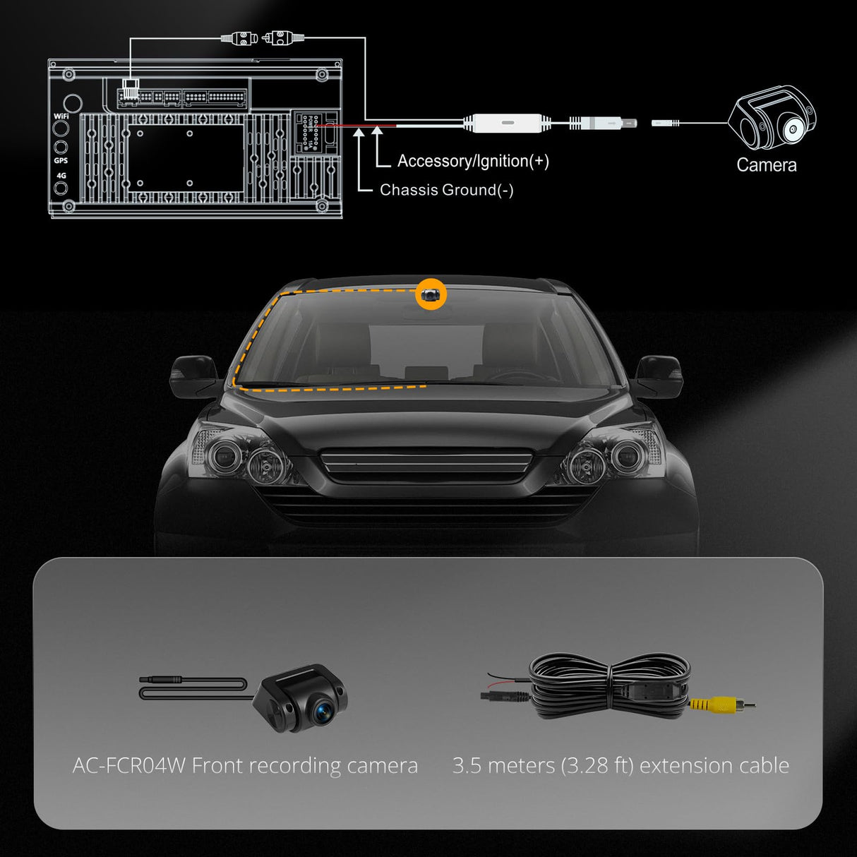 ATOTO AC-FCR04W 1080P Cámara Frontal, Ángulo Amplio De 150°, Visión Nocturna, Grabación En Bucle, Soporta hasta 128GB, Compatible con S8 UN/MS/PN, S8 PN/MS Solo para Monitorización Frontal