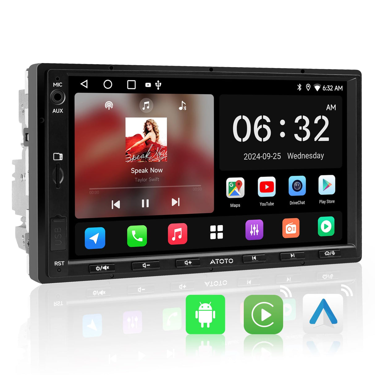 ATOTOZONE A5L Android Double DIN Car Stereo, Wireless CarPlay Android Auto, 7inch Touchscreen Digital Media Receivers, WiFi/BT Tethering, 24Band EQ DSP, Bluetooth, MirrorLink, 2G+32G, FM/TF/USB