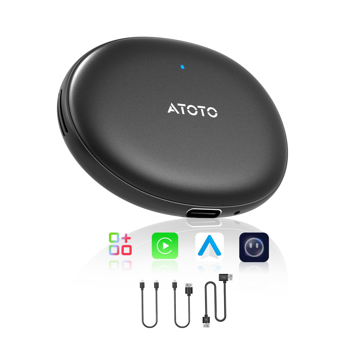 ATOTOZONE AD5 Adaptateur sans Fil CarPlay/Android Auto, Dongle IA ChatGPT, Installation Facile, Connexion WiFi Double, 256 Go TF, Streaming