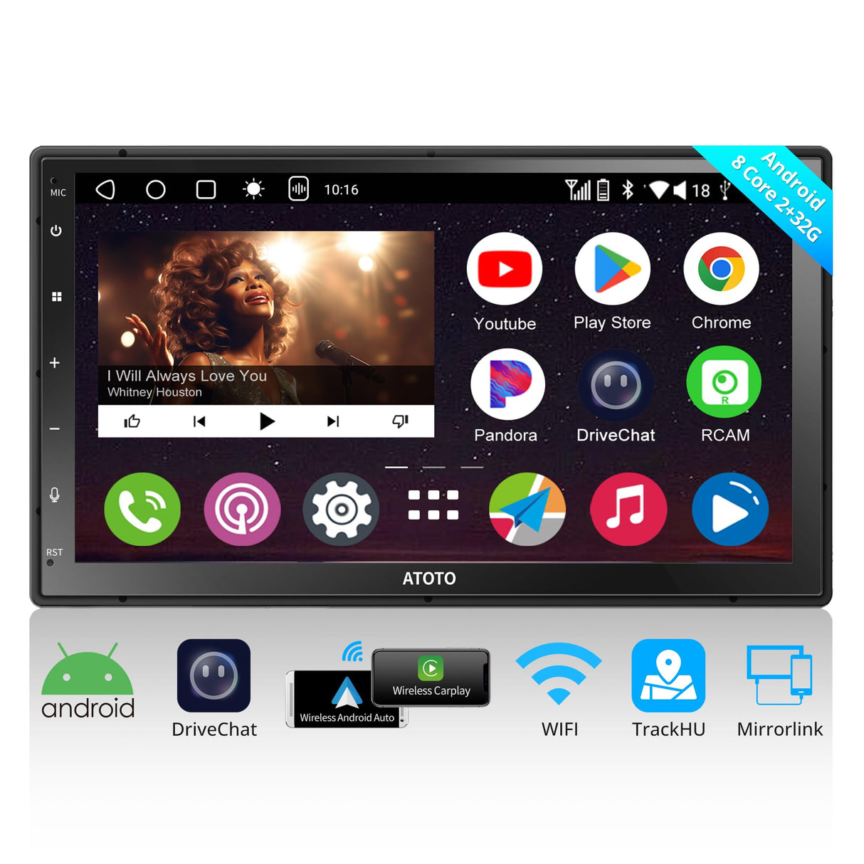 Autoradio 2 Din Android con Schermo - ATOTOEXCEL 8Core fully Laminato Screen QLED TouchScreen Auto Bluetooth, Android Auto Wireless & Carplay, Controllo Vocale, Navi GPS, A6C7PF (9" Android+OBD)