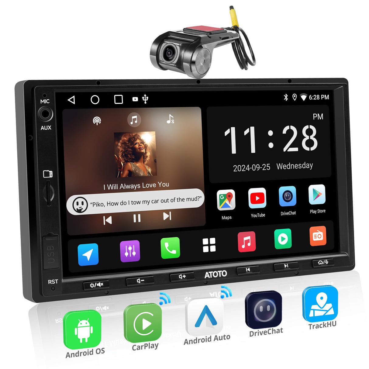 ATOTOEXCEL Android Double DIN Car Stereo, 2G+32G, 7 inch 1280x720 IPS Touchscreen Radio with Dash Cam, 24-Band EQ, A5L Android Stereo Wireless CarPlay & Android Auto, WiFi/BT Tethering, FM/AUX/TF