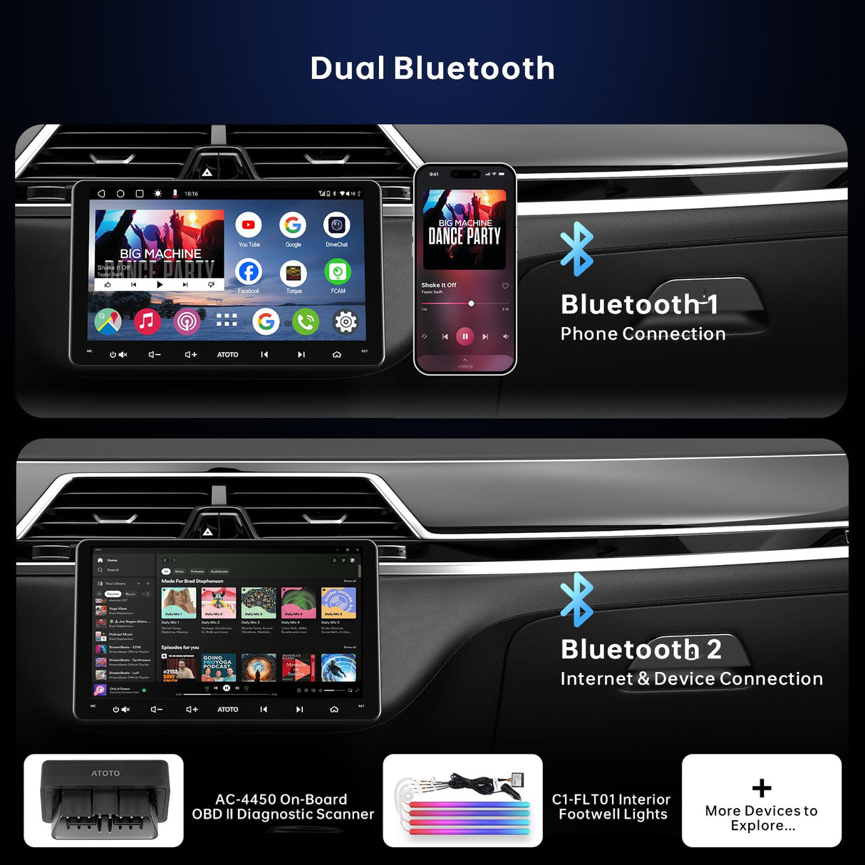 9inch Android Double Din Car Stereo With OBD, 8Core CPU 2G+32G, HD 1280 * 720 Touchscreen Head Unit, Wireless CarPlay Android Auto, ATOTOEXCEL A6PF GPS DAB+ Radio, WiFi/BT/USB, Drivechat AI Chat