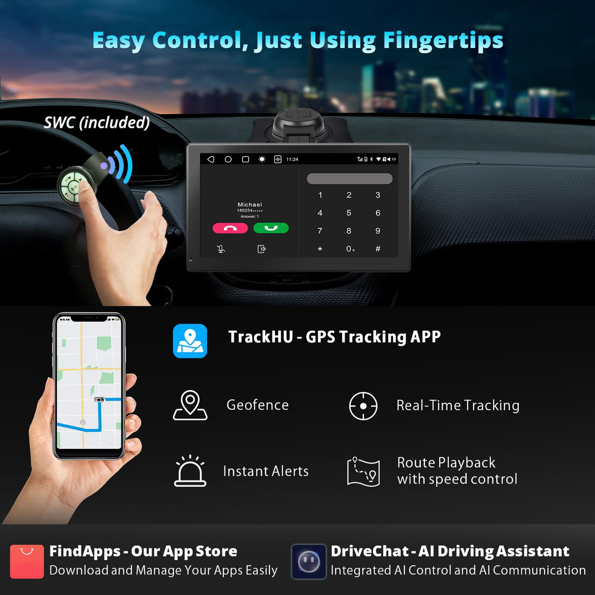 RevcarX 7 Zoll Tragbares Autoradio mit 4G LTE, Wireless Carplay,Kabelloses Android Auto Display mit 1080P Rückfahrkamera, 4G+32G, HDMI Unterstützt, 4 Audioausgänge, SWC (P9-7)