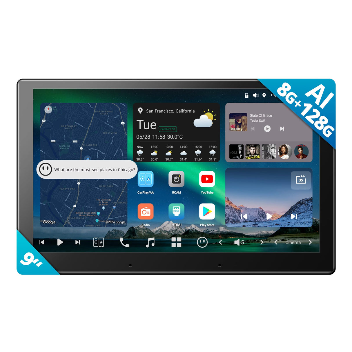 ATOTOZONE X10DG209E 9" QLED Dab Autoradio Android 2 Din, 8+128G, Carplay sans Fil & Android Auto, 4G LTE, Assistant Vocal IA, Suivi GPS, Microphone Double & BT & Entrée caméra, LRV, Entrée HDMI