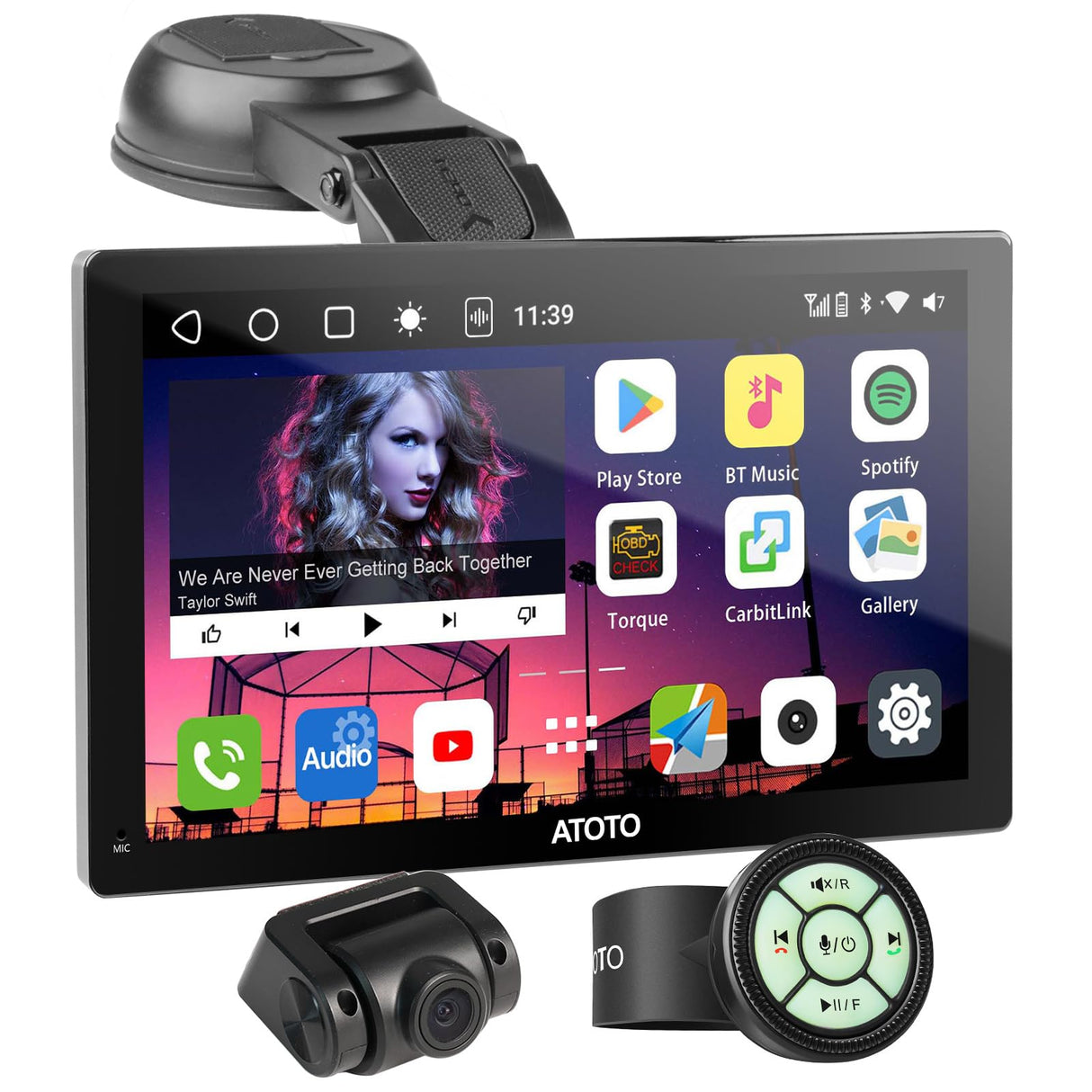 ATOTO P9 7" QLED Android Dash Navigation, Estéreo de Coche Portátil, Seguimiento GPS, CarPlay y Android Auto Inalámbricos, 4G,HDMI, 4+32G, Atenuador Automático, Cámara de Respaldo 1080P, P907PR-S1