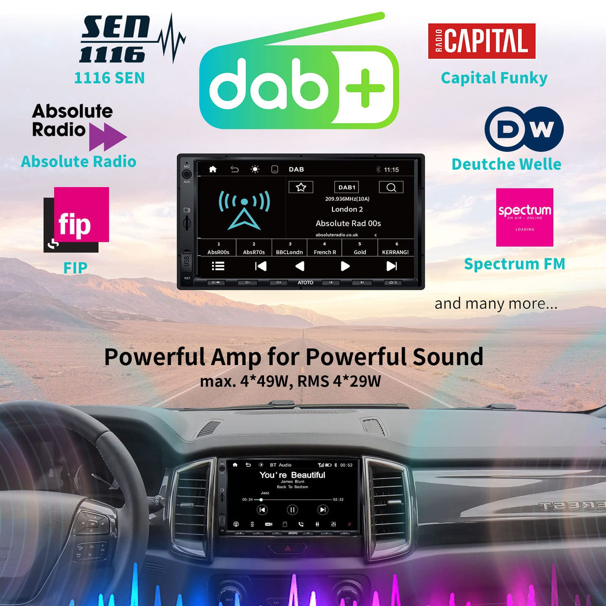 ATOTO F7 XE 7 inch Double-DIN Digital Media Receivers with Built in DAB/DAB+ - Wireless CarPlay & Wireless Android Auto, Car Stereo with Bluetooth, Mirror Link, HD LRV, Quick Charge, F7G2A7XED