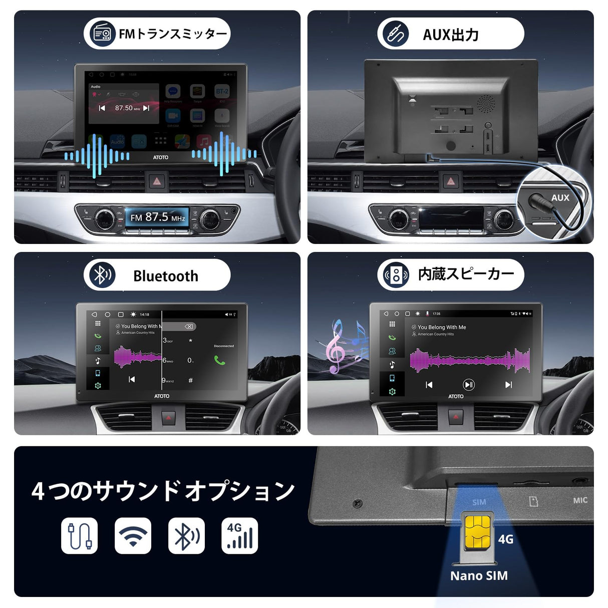 P9 ポータブルナビ、CarPlay/Android Auto ワイヤレス対応ディスプレイオーディオ、ポータブルナビ 9インチ、4GB+32GB アンドロイド ディスプレイオーディオ、4G SIM LTE、1280*720 HD QLEDタッチスクリーン、FM、ミラーリンク、カーオーディオレシーバー、電源ソケット付き、androidナビ ポータブルと前後カメラ MY-ATOTO P91X 