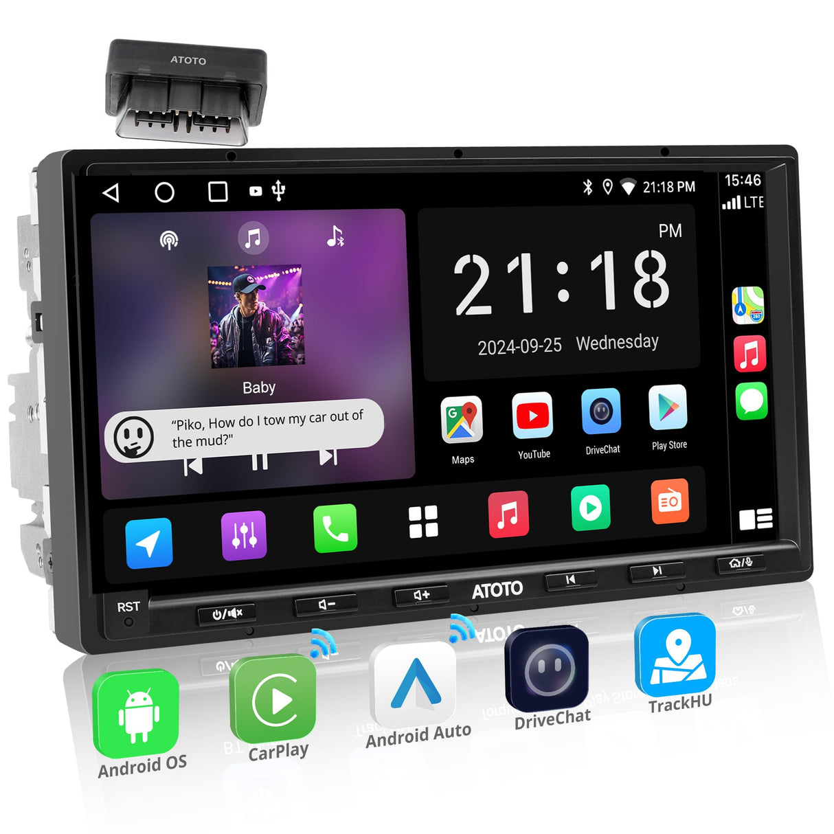 ATOTOEXCEL A5L Autoradio 2 din Android - 7 Pollici 1280 x720 IPS CarPlay senza fili e Android Auto senza fili, Autoradio Android con OBD2, EQ a 24 bande, 2+32G, Tethering de WiFi/BT, FM/USB/TF