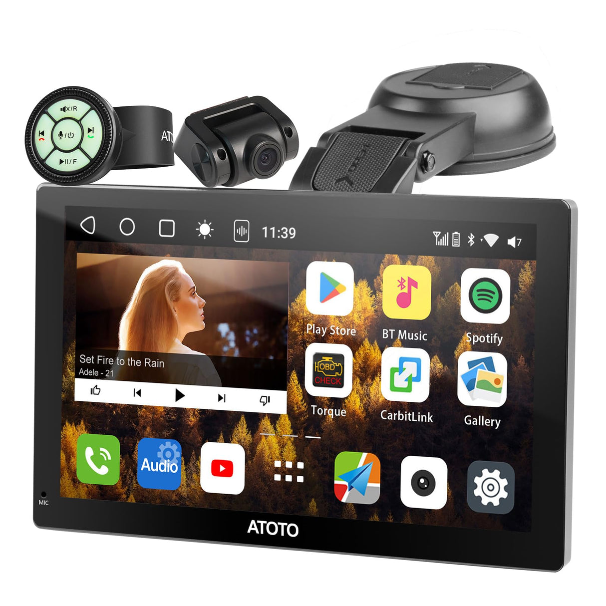 ATOTO P9 9 Pouce QLED Tableau de Bord intégrés, Android Autoradio Portable,4G+32G, Suivi GPS, CarPlay sans Fil & Android Auto, 4G LTE, 2 Bluetooth, Frontale Caméra HD 1080P, Télécommande, P909PR-S1