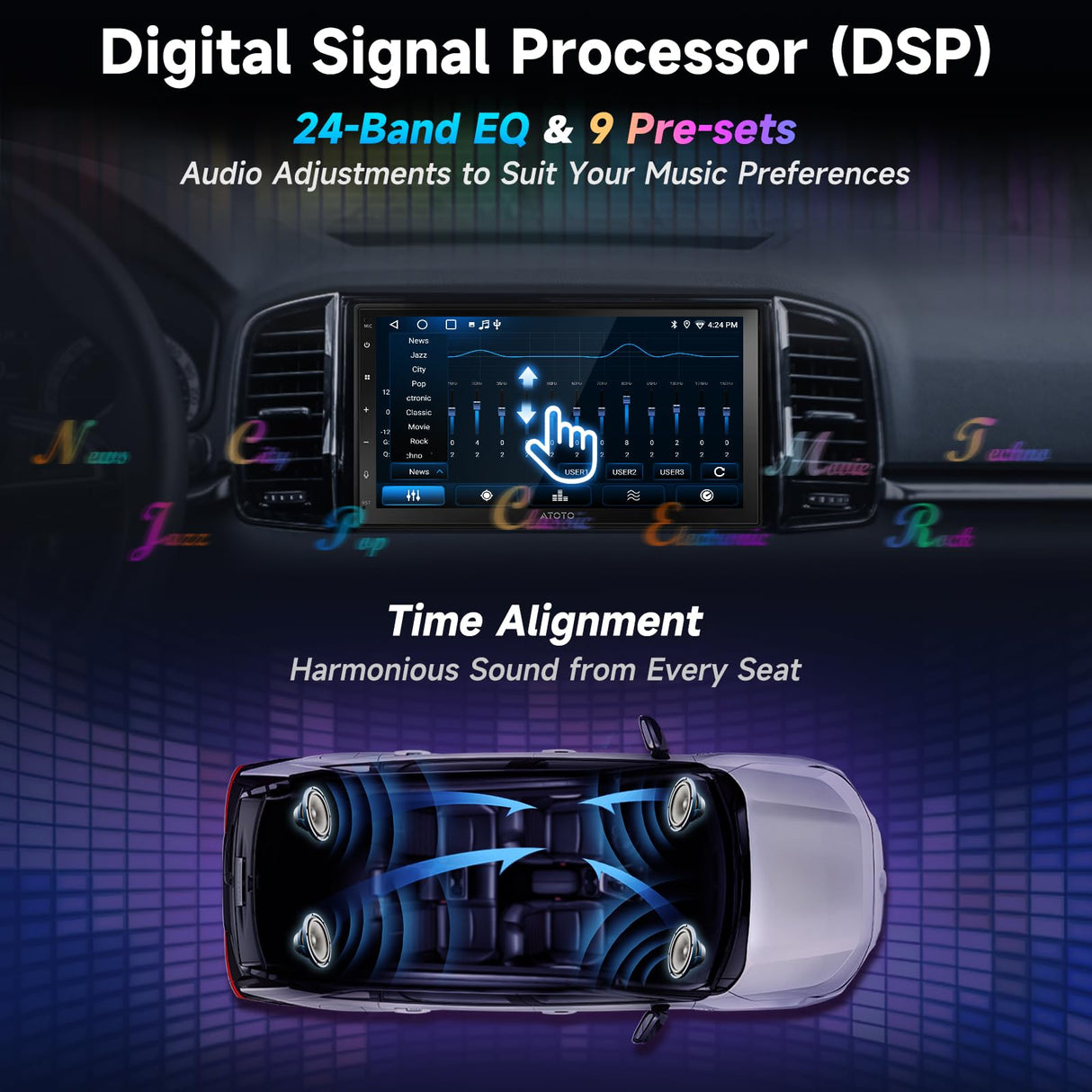 ATOTOZONE Autoradio Doble DIN de 7" con Carplay y Android Auto inalámbricos, receptores de Audio para automóvil con Pantalla táctil, MirrorLink, 2+32G, Ecualizador de 48 Bandas, Bluetooth, FM/Am