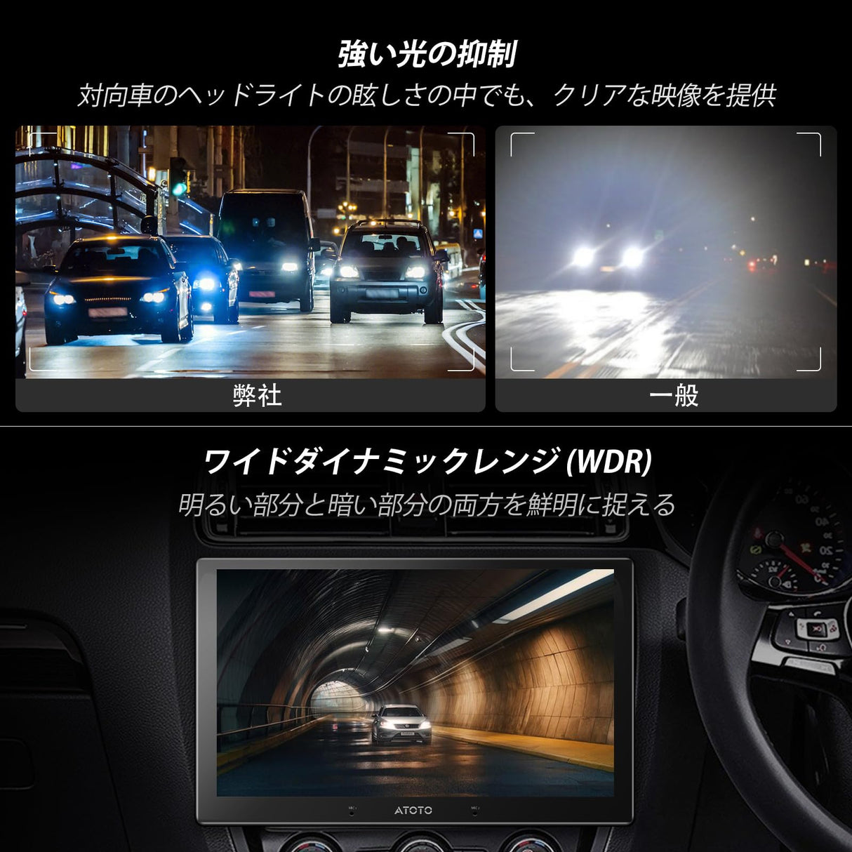 ATOTOZONE AC-FHD02LR 1080P バックアップカメラ録画機能付き、強光抑制、WDR、GPSトラック再生、広角140度、IP67防水、ナイトビジョン、ループ録画、LRV、X10シリーズ