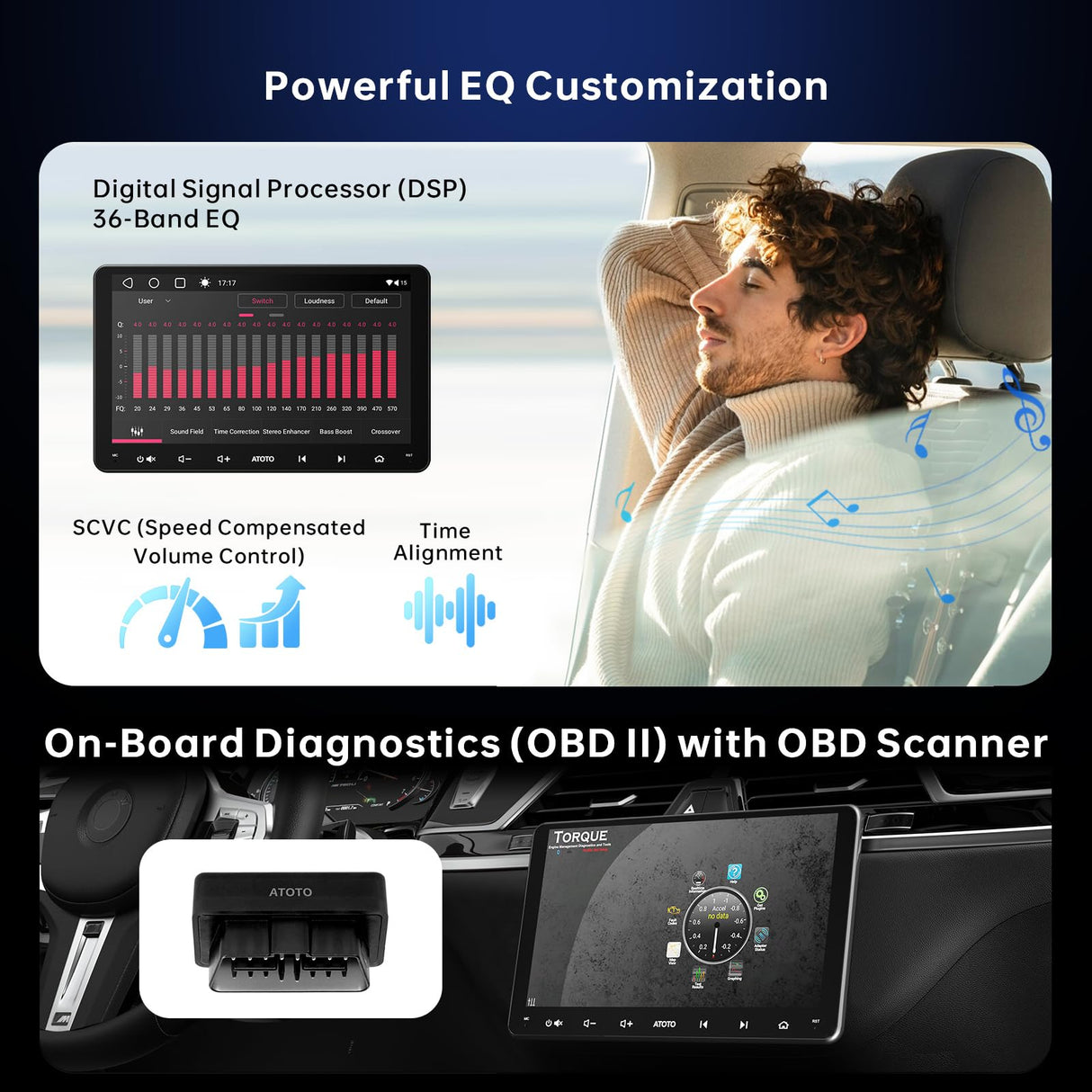 9inch Android Double Din Car Stereo With OBD, 8Core CPU 2G+32G, HD 1280 * 720 Touchscreen Head Unit, Wireless CarPlay Android Auto, ATOTOEXCEL A6PF GPS DAB+ Radio, WiFi/BT/USB, Drivechat AI Chat