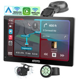 ATOTOEXCEL Autoradio Portatile con CarPlay Senza Fili, Android Auto Senza Fili, 9 Pollici 1028x720 QLED Touchscreen Schermo Per Auto, con telecamera posteriore da 1080P, Mirror Link/Bluetooth/FM/AUX