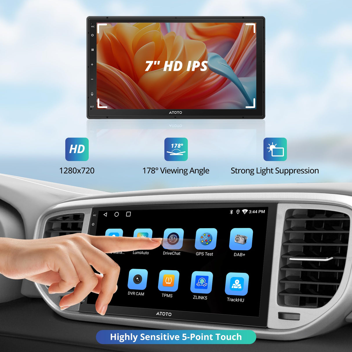 A5LG2B7T Double DIN Car Stereo | 7" HD Touchscreen | Supports CarPlay & Android Auto | 2GB + 32GB TF Card | Bluetooth & WiFi | Built-in GPS Navigation | DSP Audio Technology for Superior Sound Quality