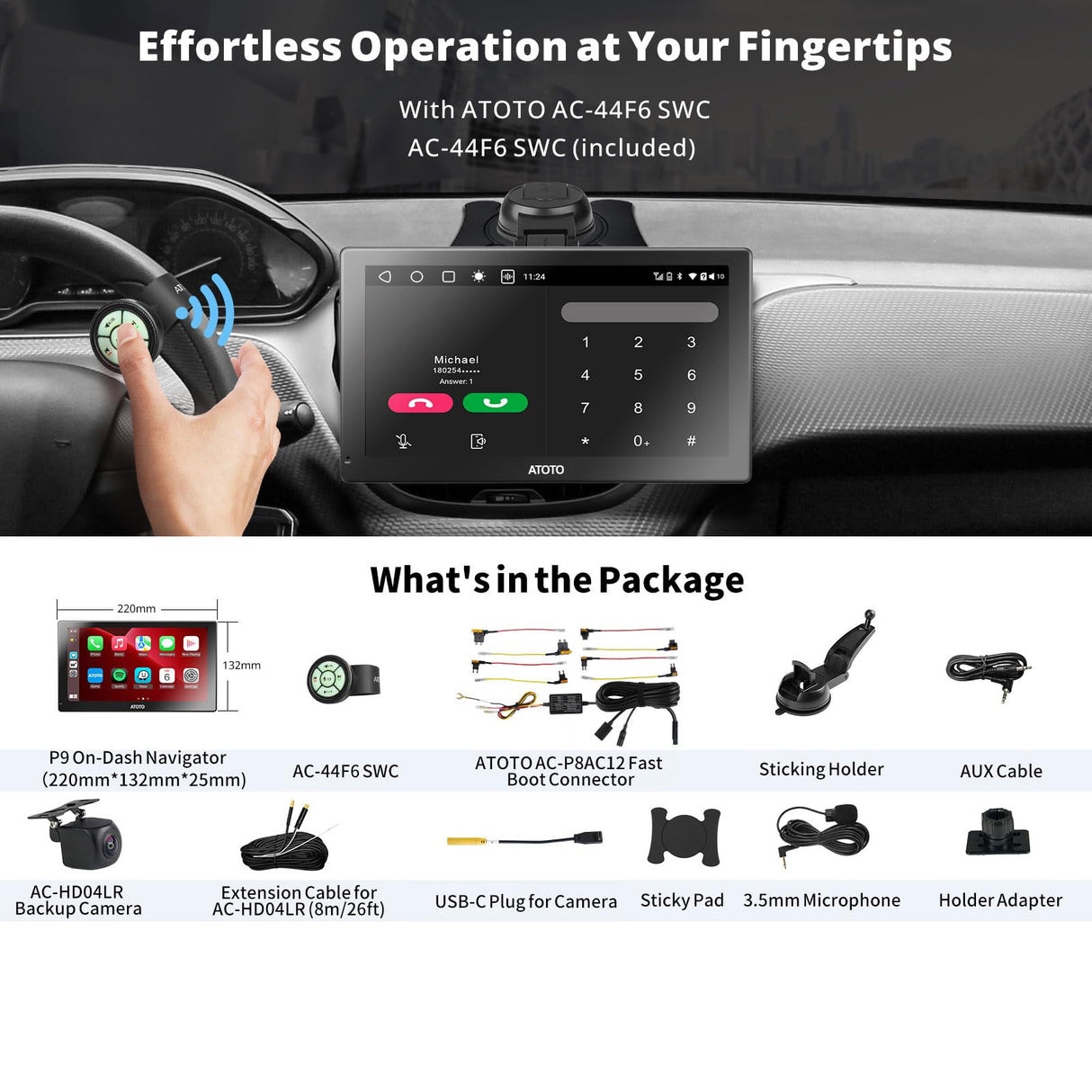 ATOTO P9 9" QLED GPS Tracciamento Android Autoradio Portatile,4G+32G, Android Auto & CarPlay Senza Fili, 4G LTE,2 Bluetooth,Telecamera retrovisiva HD 1080P, HDMI Unterstützt, P909PR-S2