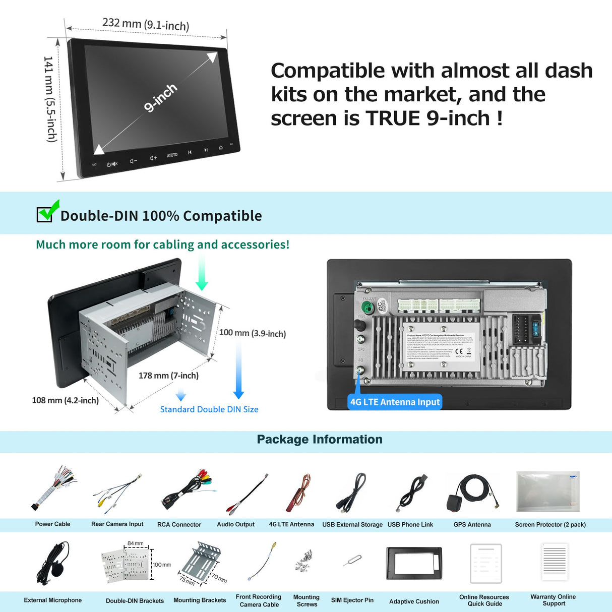 ATOTO S8 UN 9" QLED Double Din Android Car Stereo, 8-Core 6G+128G, Wireless CarPlay & Android Auto in-Dash Navigation, Built-in 4G LTE, 4 * 49W Amp, 2 Bluetooth,GPS Tracking, VSV&LRV, S8G2099UN