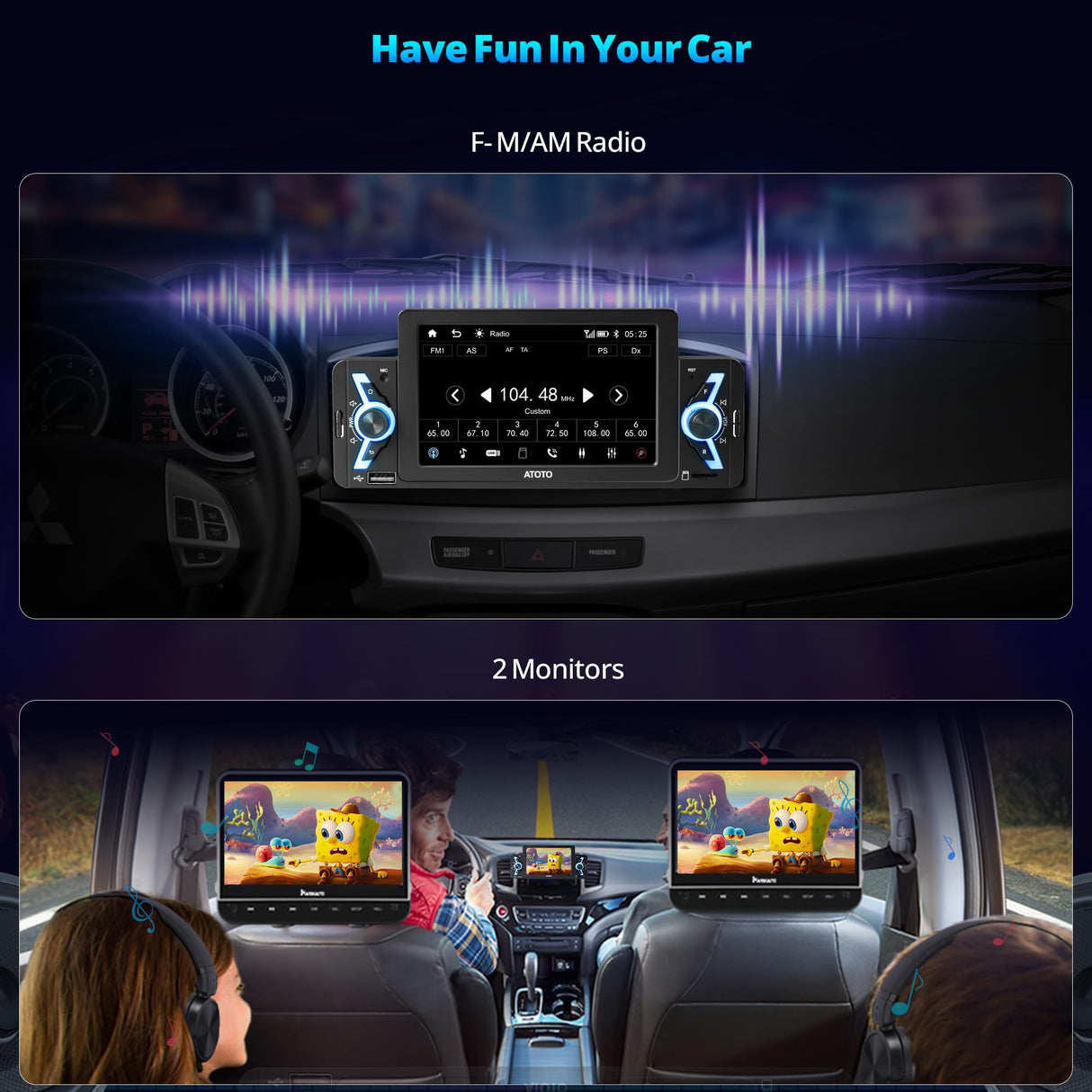 Single Din Car Stereo Screen - ATOTOEXCEL Wireless Carplay & Android Auto, 1 Din 5inch Touch screen Car Bluetooth Radio GPS Navigator, FM/AM, MirrorLink, Wifi, Live Rear View, F7G1A5-WE (1 Din)