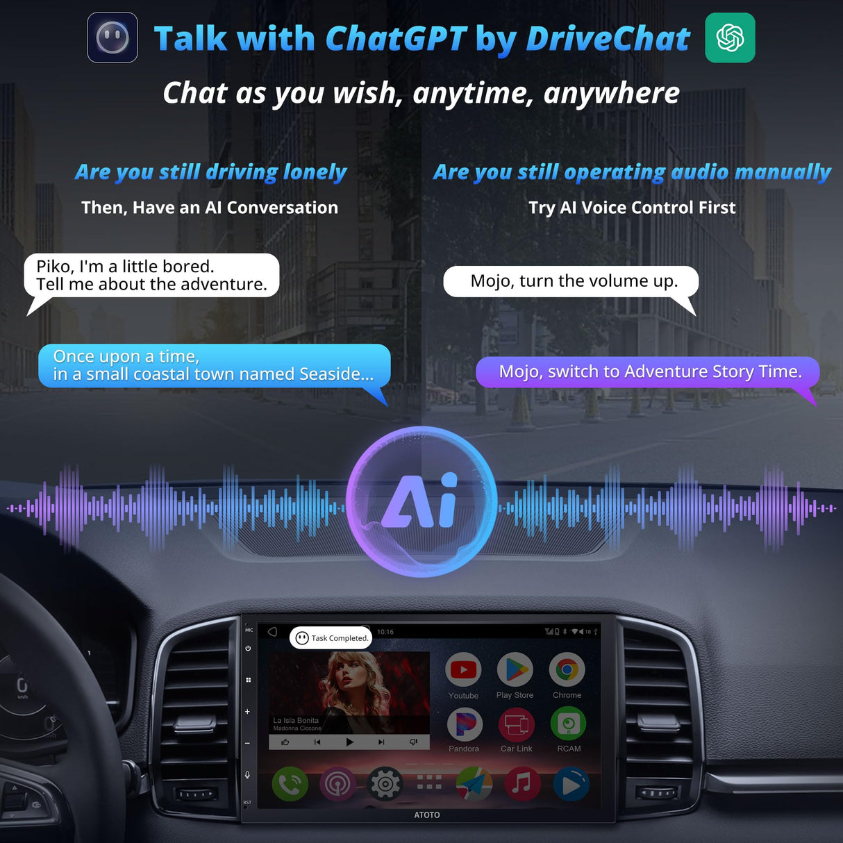 Autoradio 2 Din Android avec écran - ATOTOEXCEL 8Core entièrement stratifié écran tactile QLED Bluetooth avec micro, Android Auto Wireless & Carplay, Contrôle vocal, Navi GPS, A6C7PF (Android+Mic)