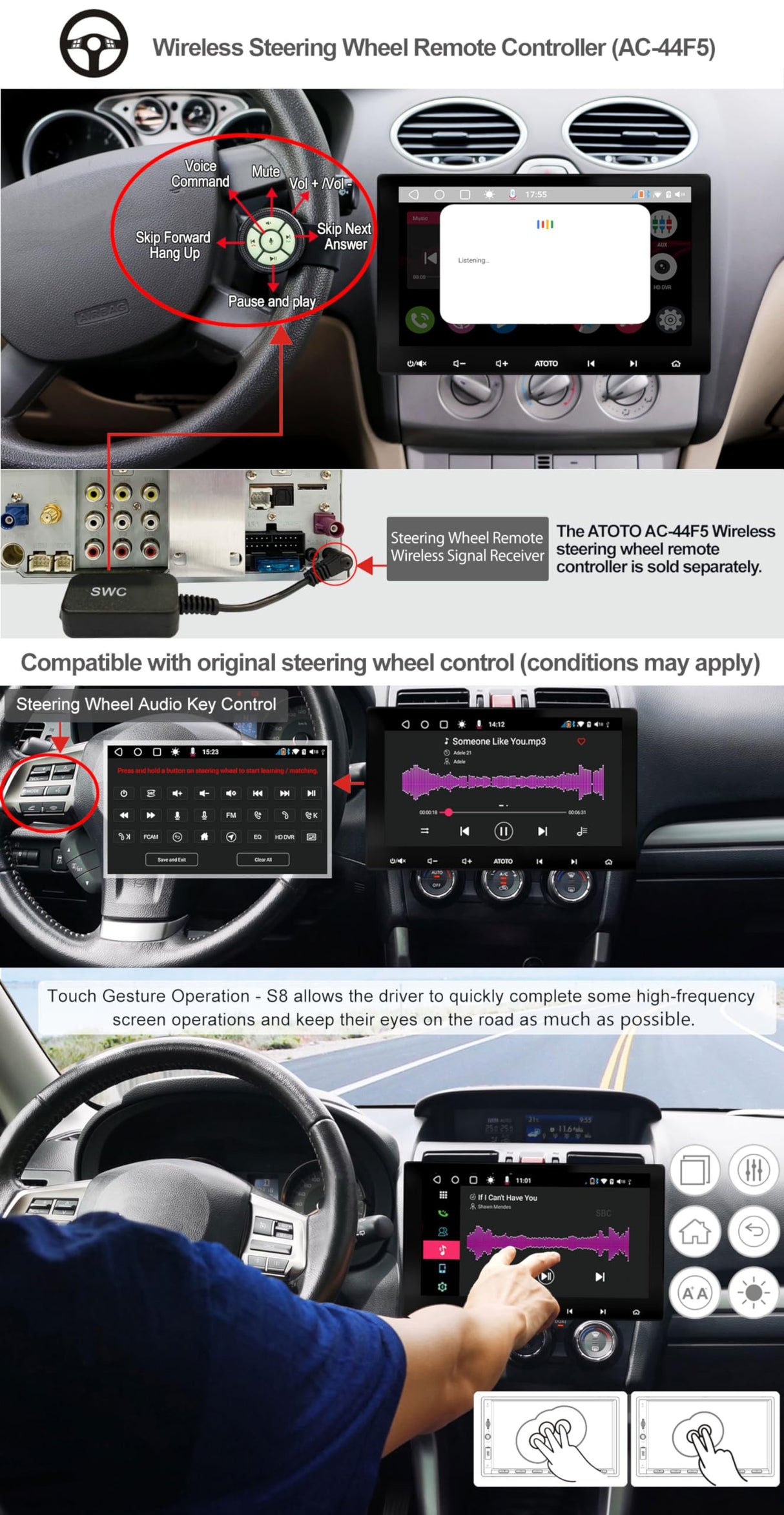 ATOTO S8 Premium 10 inch Android Car in-Dash Navigation Stereo System, Wireless CarPlay & Android Auto, Split Screen, QLED Display, Dual BT w/aptX HD, HD VSV Parking with LRV, SCVC,3G+32G, S8G2114PM