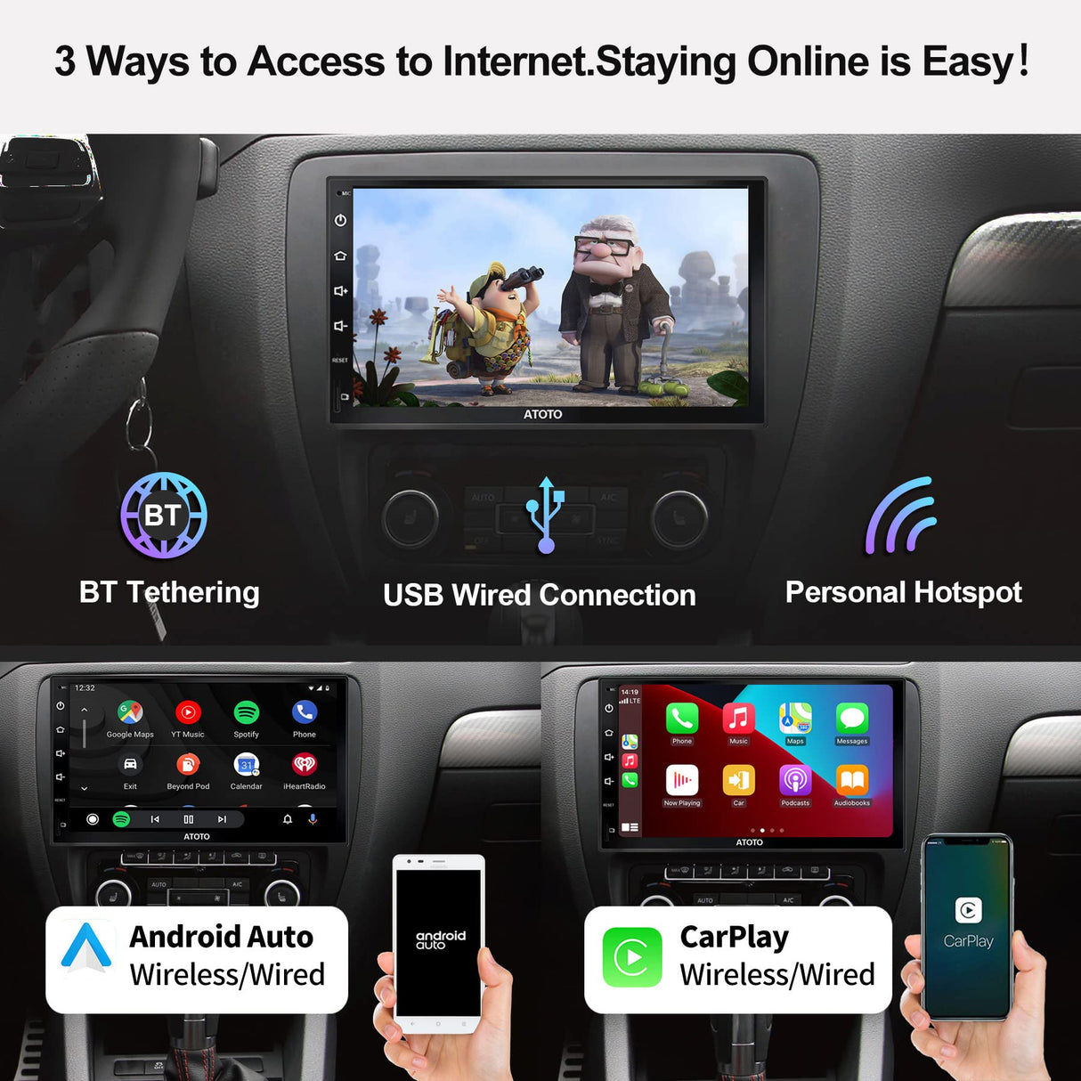 ATOTO S8 Premium 7inch Double-DIN Android Car in-Dash Video, Wireless CarPlay & Android Auto, Dual Bluetooth w/aptX HD, QLED Display,Split Screen, HD Rearview with LRV, SCVC, S8G2B74PM