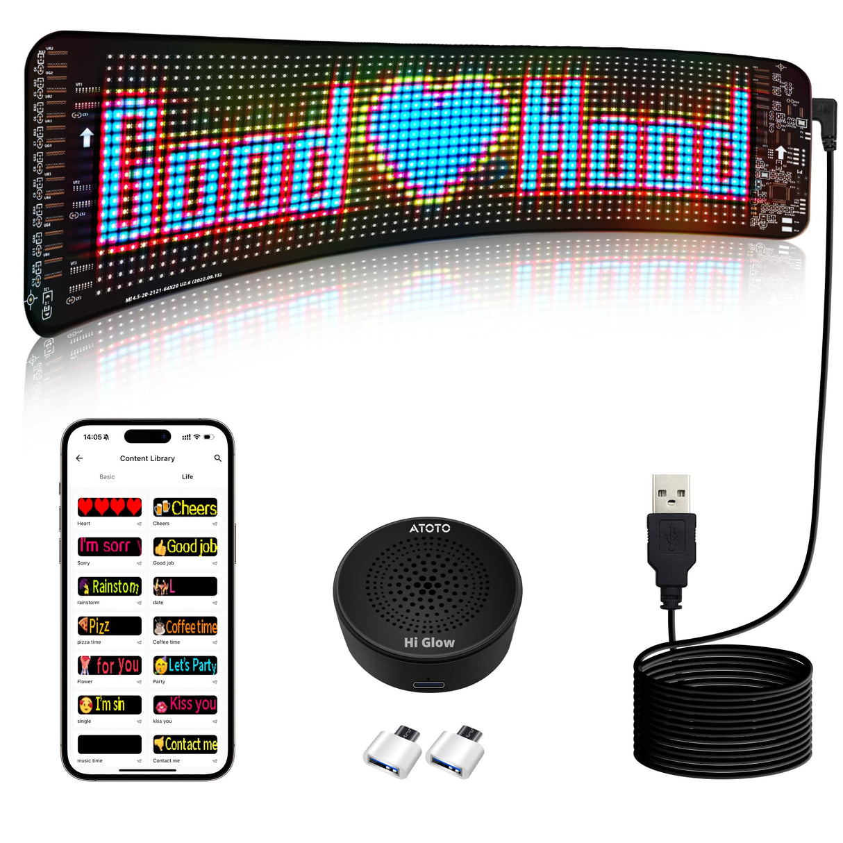 Programmable LED Sign with AI-Voice Control, ATOTOEXCEL Scrolling Huge Bright LED Signs for Car, USB 5V Bluetooth APP Control Custom Text Pattern GIFS Animation Programmable Display, 19.4''x 4.3'