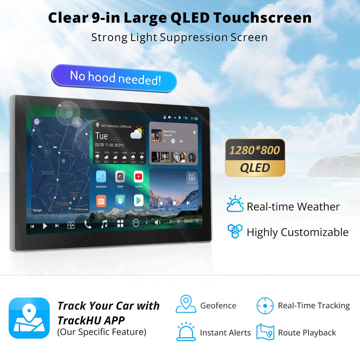 ATOTOZONE X10DG209E 9" QLED Dab Autoradio Android 2 Din, 8+128G, Carplay sans Fil & Android Auto, 4G LTE, Assistant Vocal IA, Suivi GPS, Microphone Double & BT & Entrée caméra, LRV, Entrée HDMI