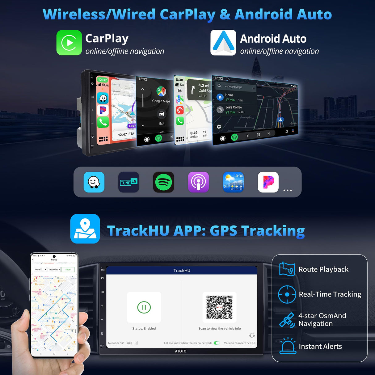 Double Din Car Stereo Android - 7in QLED Carplay Touch Screen for Car, Drivechat Based Chatgpt, Wireless Android Auto, ATOTOEXCEL A6PF, Mirrorlink, GPS navi Radio, LRV, WiFi/BT/USB (Android 7inch)