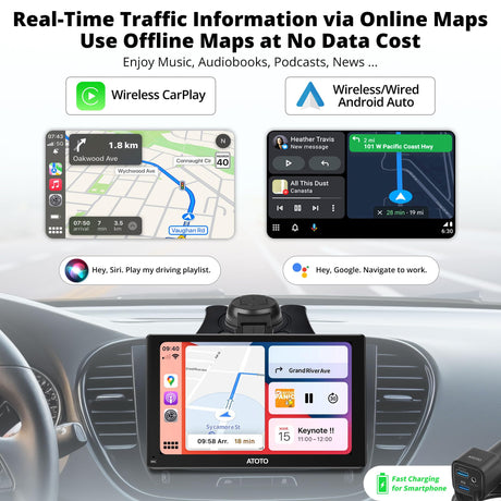 Carplay Screen for Car with CarPlay/Android Auto Wireless, P807PR 7" Portable Touchscreen Car Stereo with Bluetooth Wi-Fi, Multimedia Audio Player with GPS Tracking, MirrorLink (P8-7 inch)